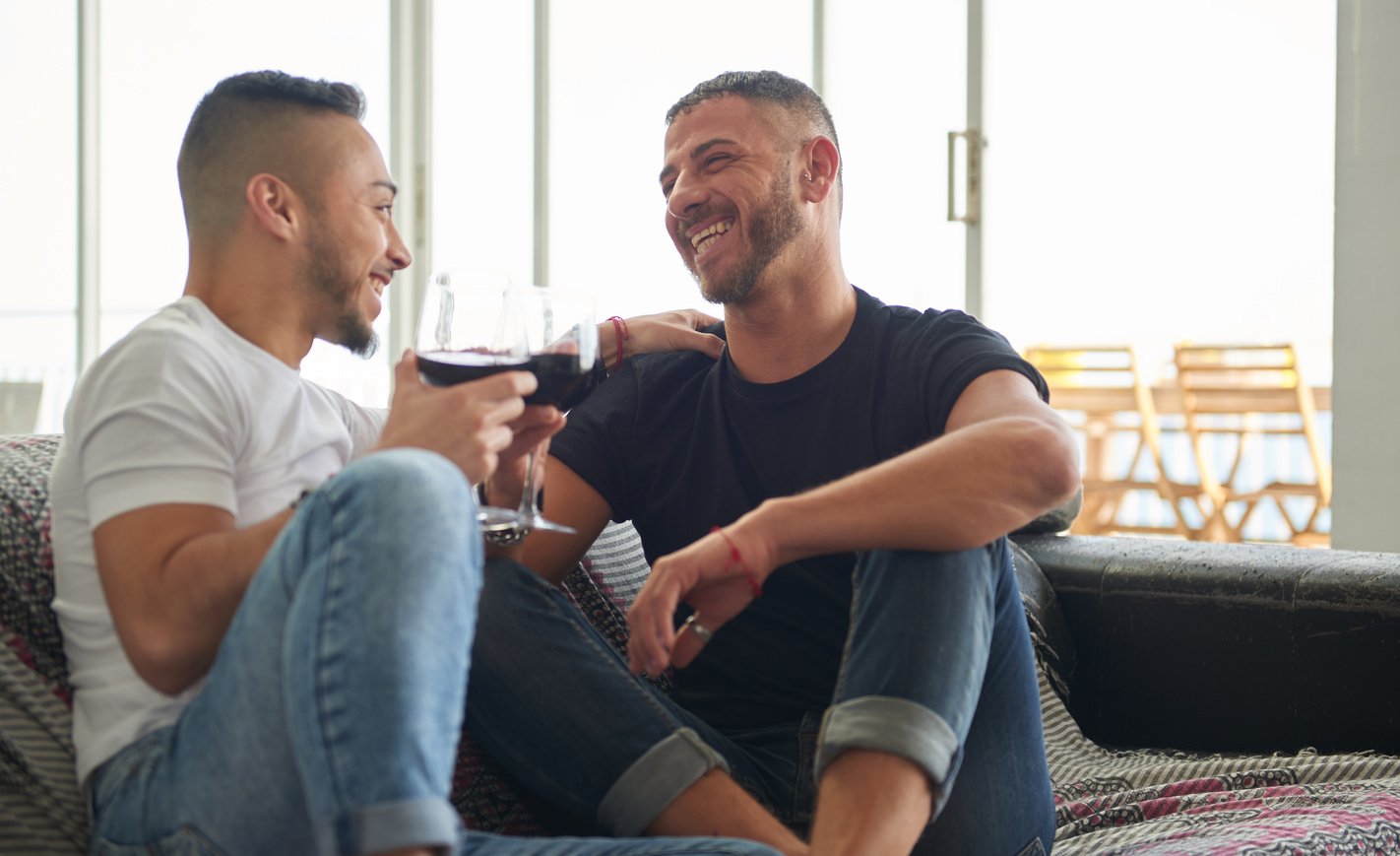 Gay Couple Having Wine at Home 